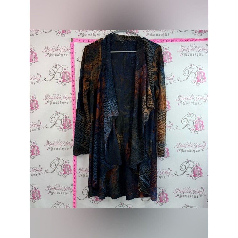 Cativa- Woman’s Multicoloured Navy & Brown Draped Open-Front Cardigan